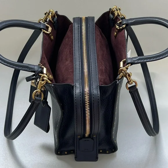 COACH 1941 Rogue 25 In Deep Navy Blue With Tea Rose Rivets - Picture 11 of 16